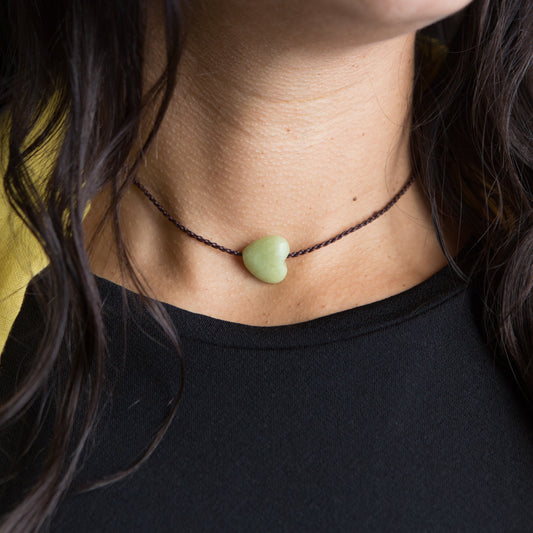 Collar Corazón Jaspe Verde Café Moro
