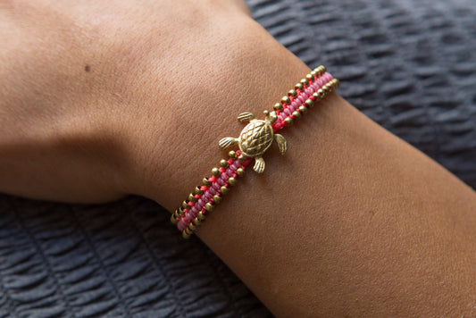 Pulsera Animal Precolombino Tortuga Fucsia