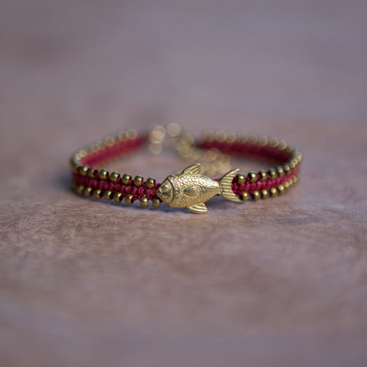 Pulsera Animal Precolombino Pez Burdeo