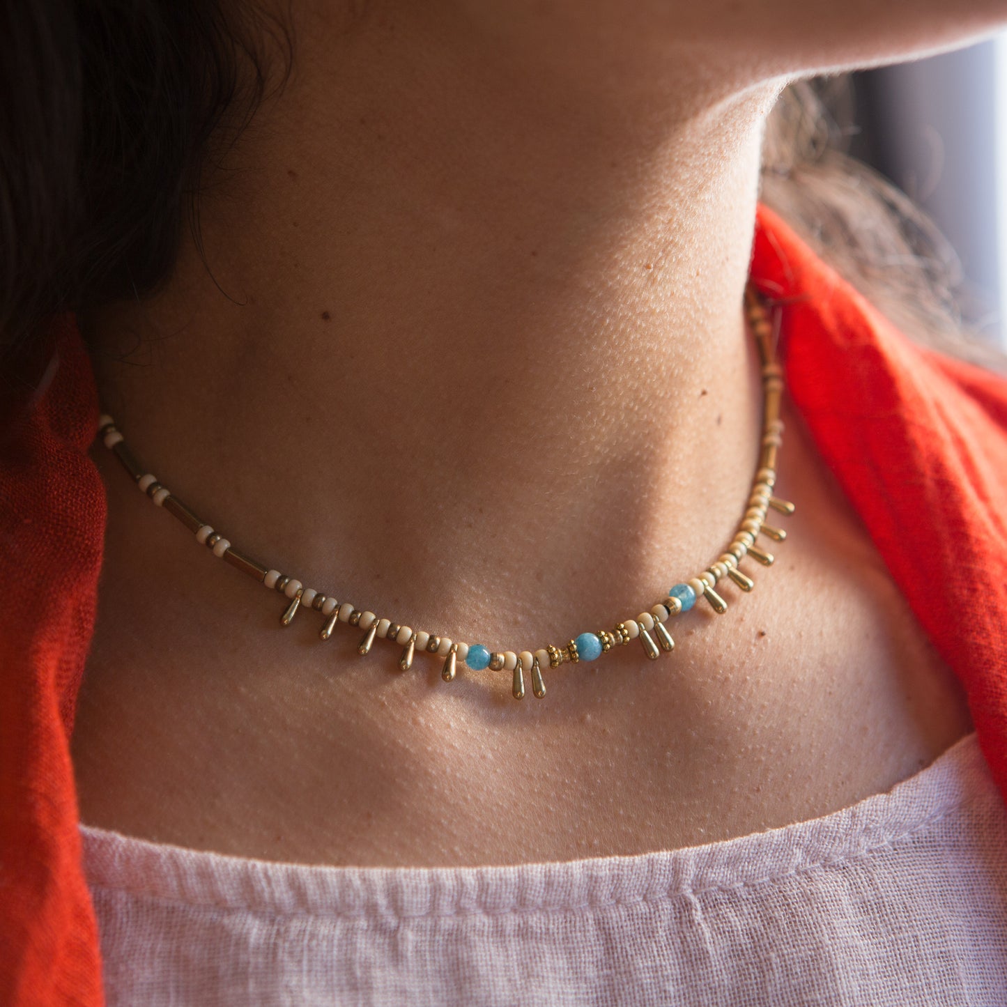Collar Hindú Gotas Celeste