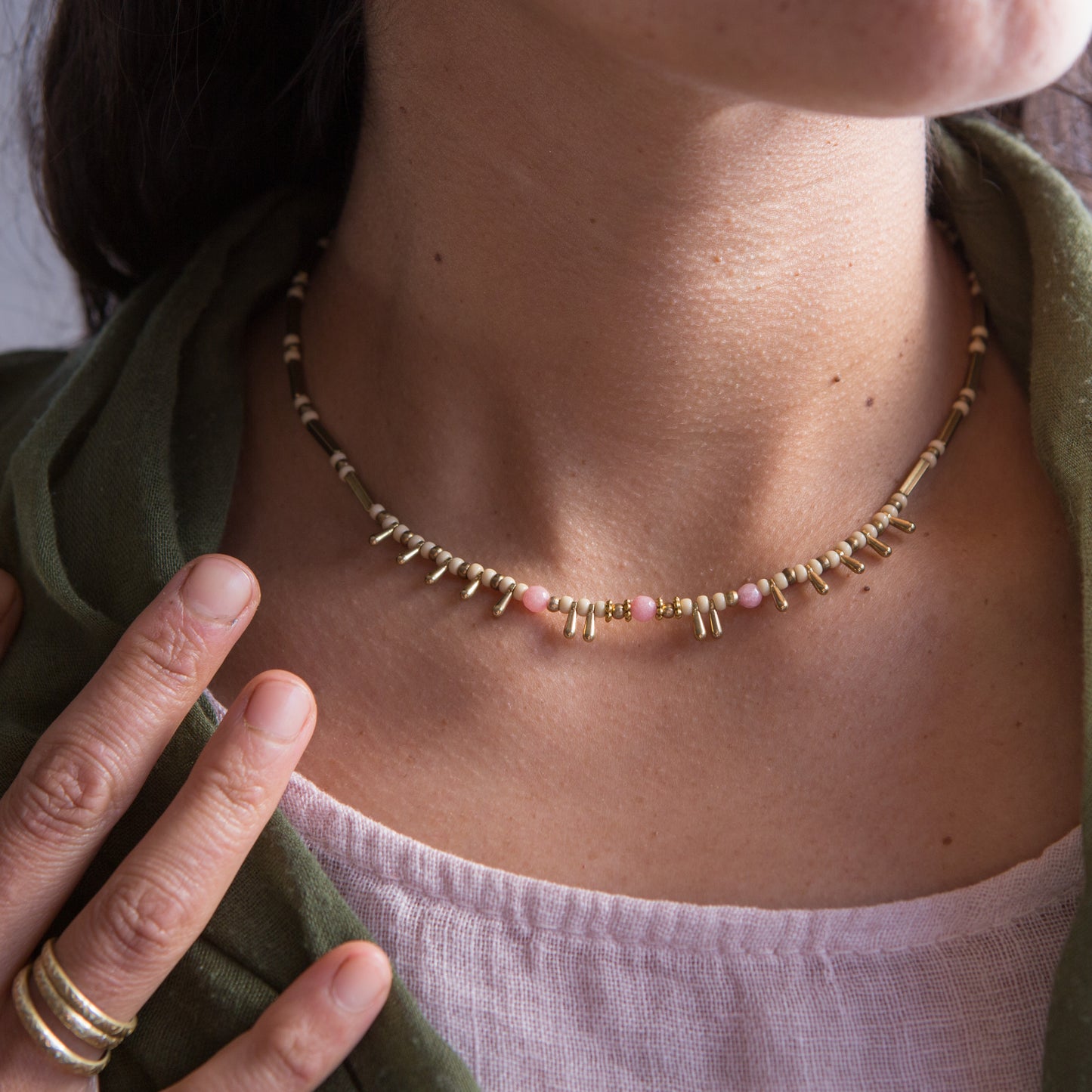 Collar Hindú Gotas Rosa