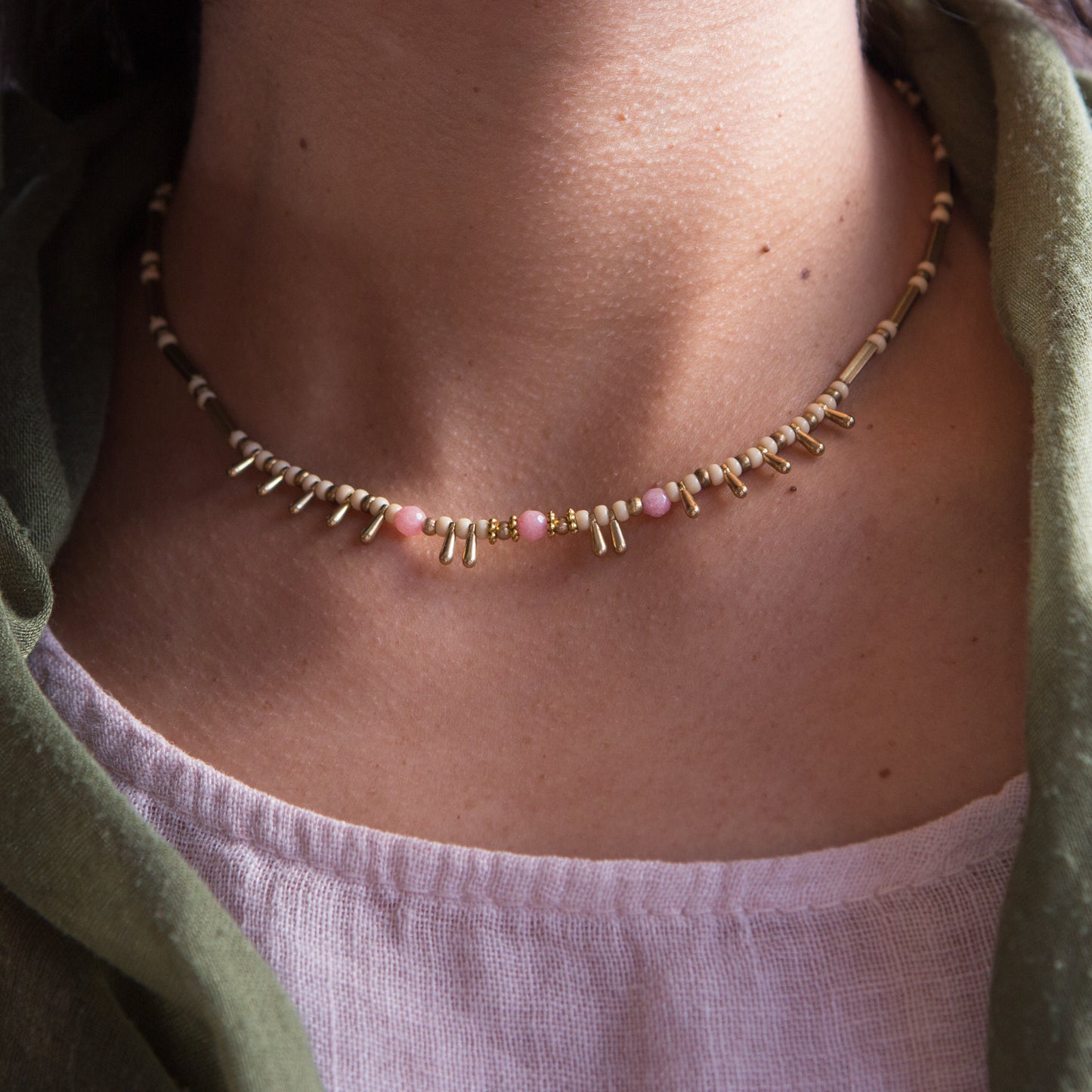 Collar Hindú Gotas Rosa