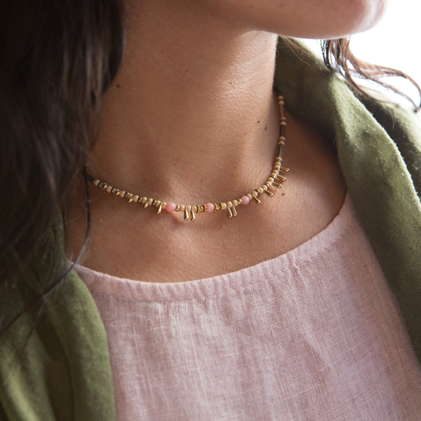 Collar Hindú Gotas Rosa