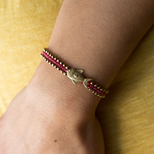 Pulsera Animal Precolombino Pez Burdeo